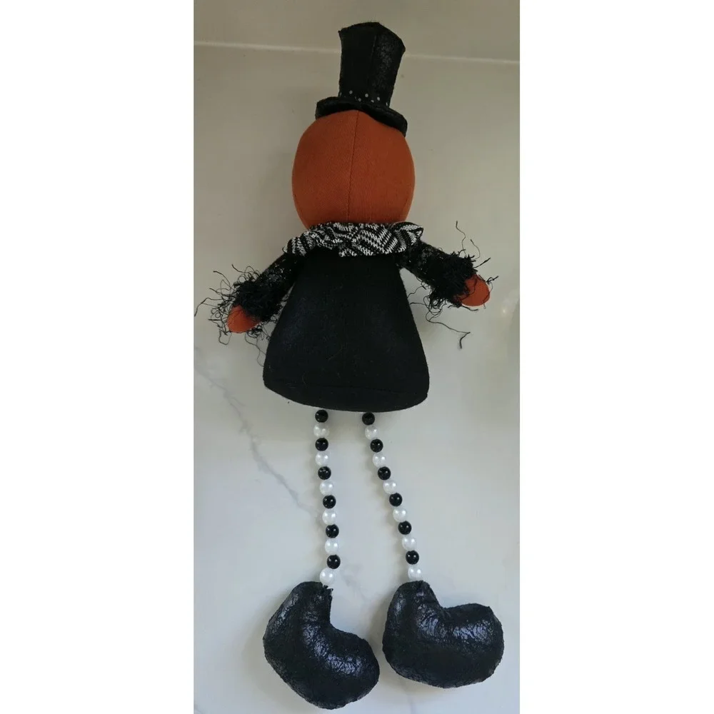 Midnight Beaded‎ Dangle Legs Weighted Pumpkin Head Mantle Bookshelf New